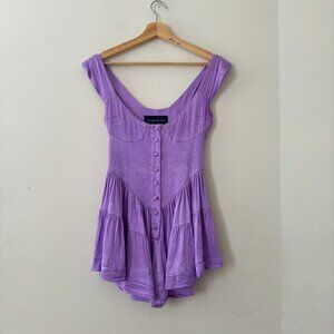 VANESSA MOONEY ELISABETH ROMPER DRESS IN PURPLE SATIN